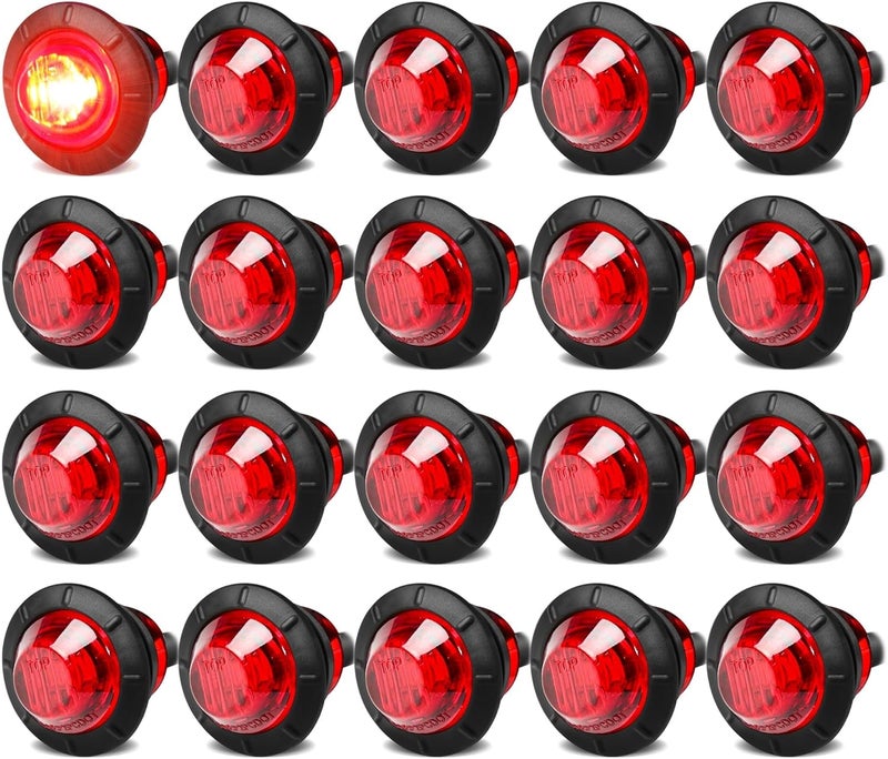 ALFU 3/4" Inch 20 Pcs Red Round LED Trailer Side Marker Clearance Lights Front Rear Top Marker Indicators Tail Light Waterproof for Truck Car Bus Van Pickup RV - Image 1